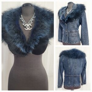 Denim Jacket with  Fur Collar